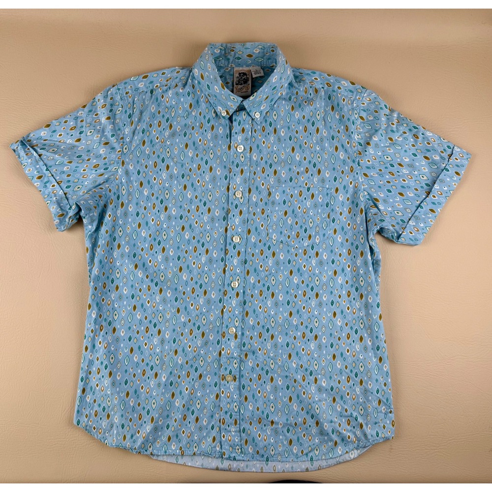Retro Boho Button Down Shirt Geometric Diamond Print Large Kennington